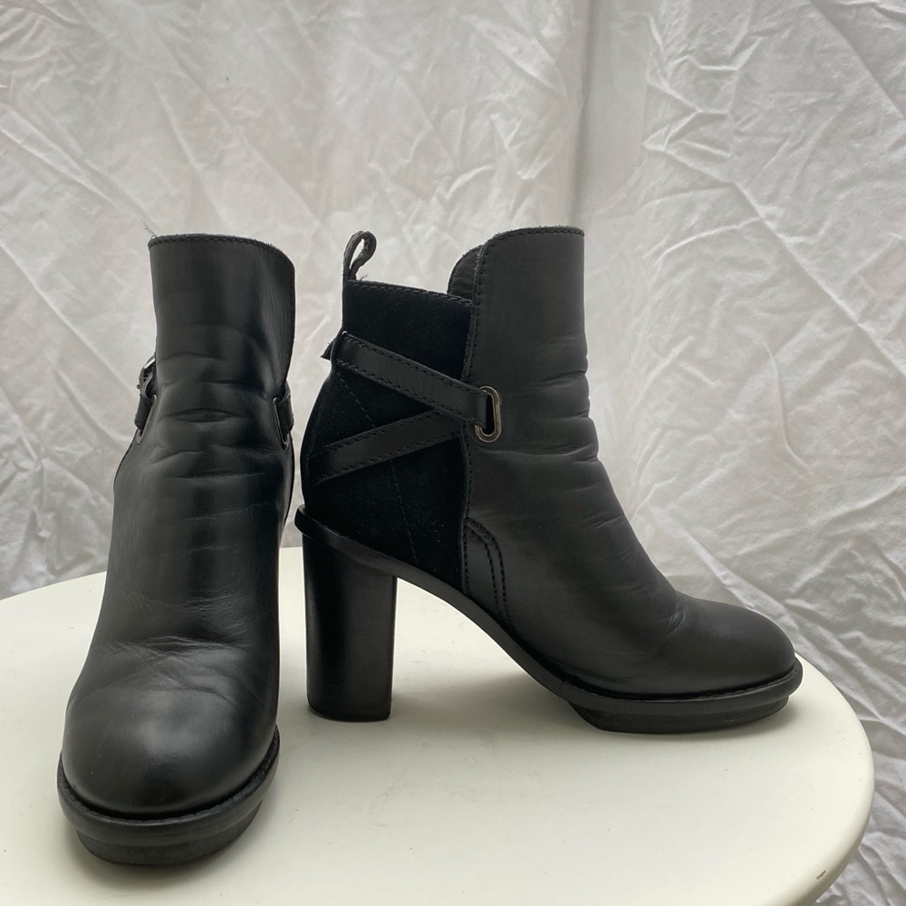 Acne Black Leather Ankle Boots with Block Heel